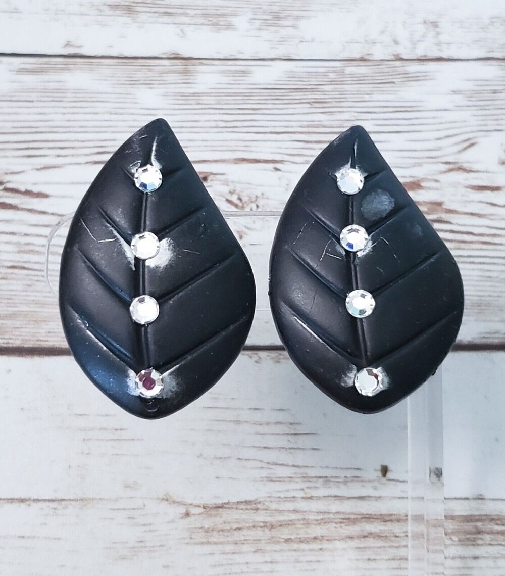 Vintage Jeff Lieb Clip On Earrings - Black - Paint Damage